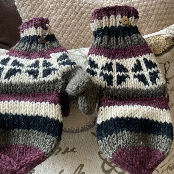 Wool Gloves Mittens Fleece Lining Convertible Handmade in Nepal Unisex - Picture 7 of 9